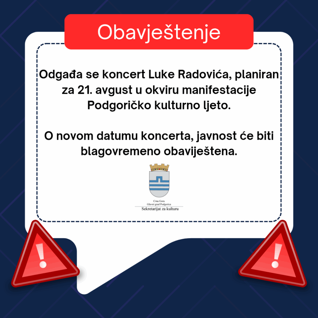 Podgoričko kulturno ljeto 2025. – Odgađa se koncert Luke Radovića