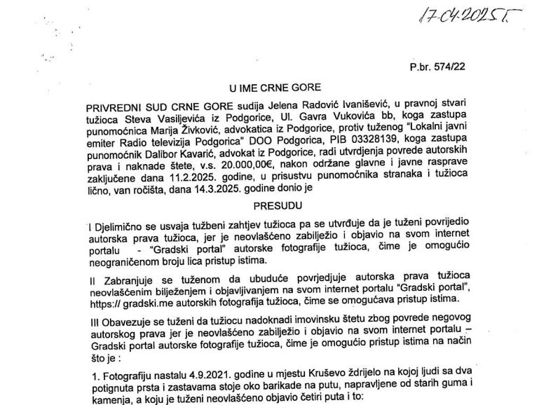 Gradski portal objavljuje pravosnažne presude, zbog kojih je RTV Podgorica ostala bez novca građana
