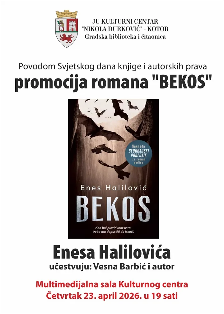 Promocija romana „Bekos“ sjutra veče u Kotoru