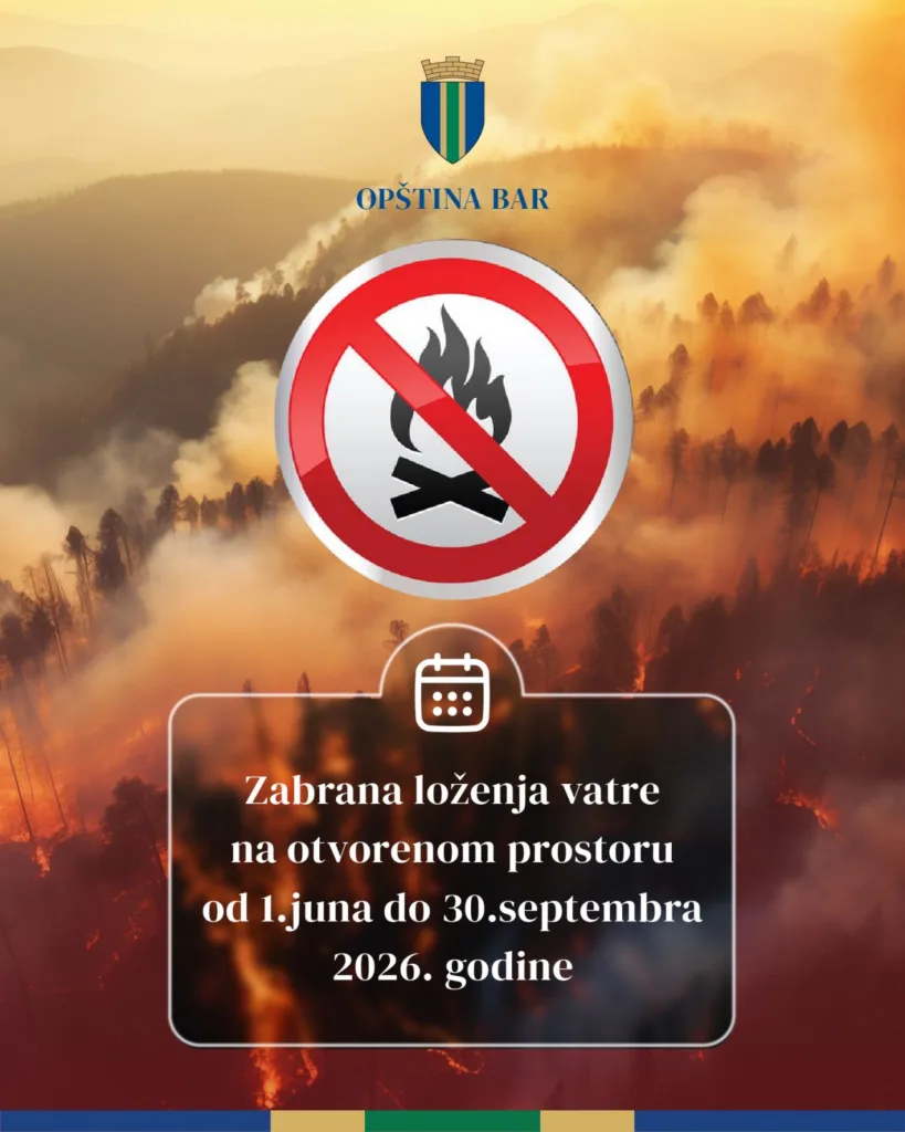 Opština Bar: Zabrana loženja vatre na otvorenom prostoru od 1. juna do 30. septembra 