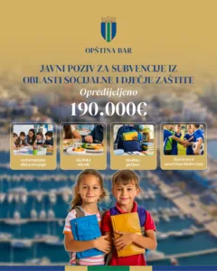 Javni poziv Opštine Bar za dodjelu subvencija za učenike osnovnih škola: opredijeljeno 190 hiljada eura