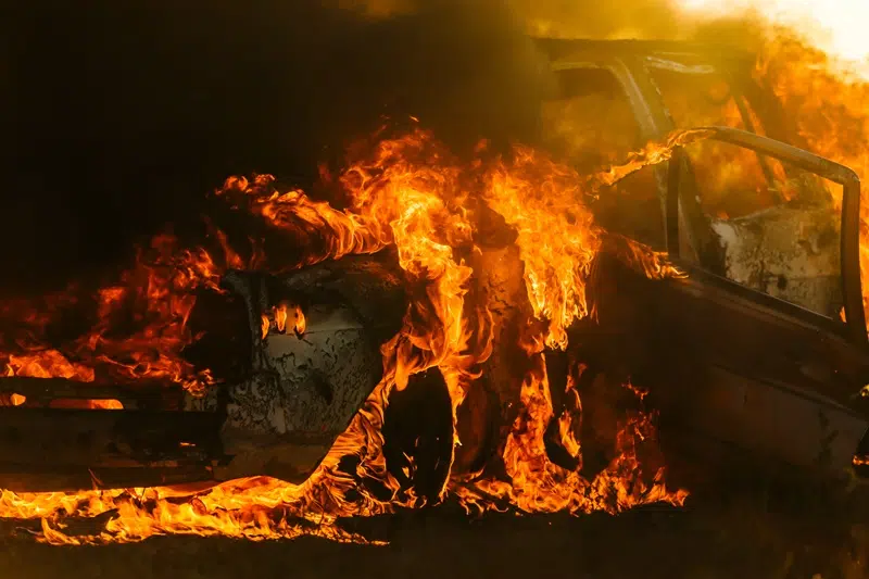 car engulfed in flames