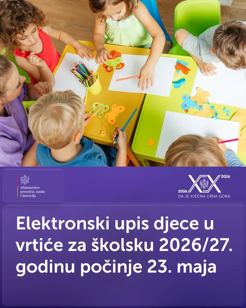 Elektronski upis djece u vrtiće za školsku 2026/27. godinu počinje 23. maja