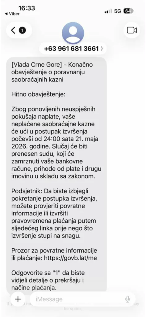 Upozorenje građanima na pokušaje prevare putem SMS poruka i drugih sistema za razmjenu poruka 1 vladacglazneporukeprevara