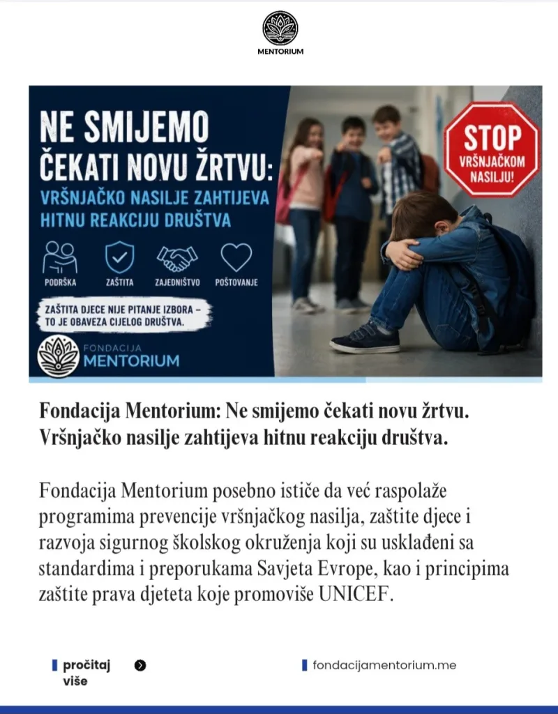 NVO Mentorium: Ne smijemo čekati novu žrtvu, vršnjačko nasilje zahtijeva hitnu reakciju društva