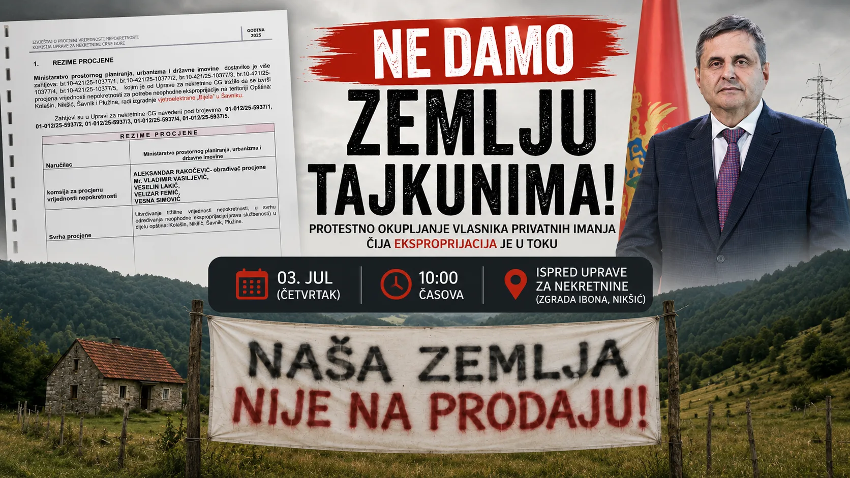 Eksproprijacija u Nikšiću i Šavniku: Spor oko vjetroparka „Bijela“ i proglašenja javnog interesa