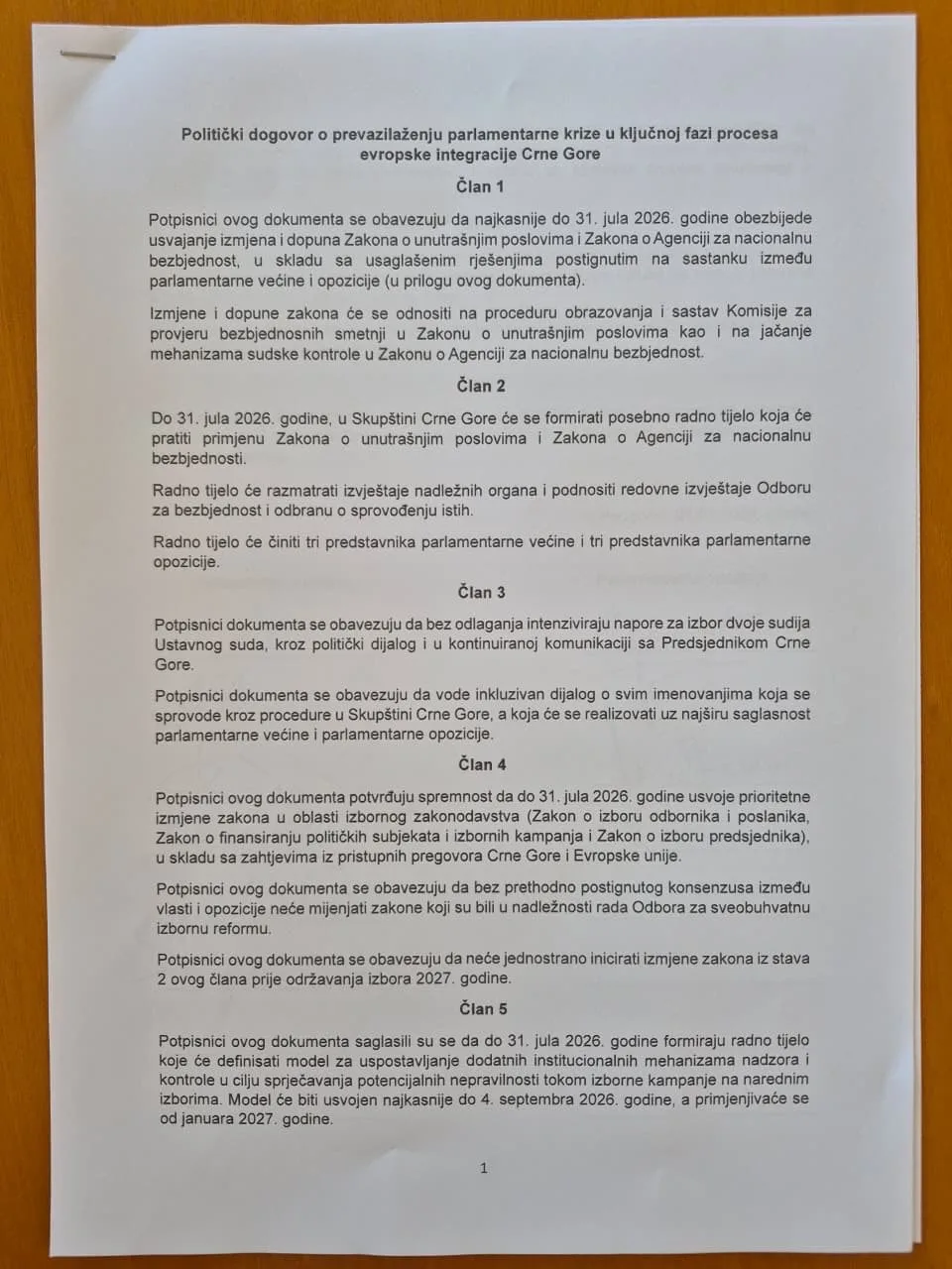Mugoša objavio tekst Sporazuma: Ključne izmjene do kraja jula